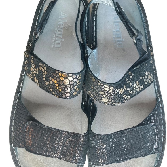 Algeria Verona-780 Black Metallic Two Strap w/Sling Back Leather Comfort Sandals - Picture 3 of 16